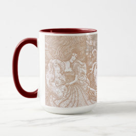 Caneca Vintage Art Nouveau Cream Floral Woman & Swans