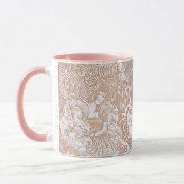 Caneca Vintage Art Nouveau Cream Floral Woman & Swans