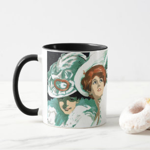 Caneca Vintage Art Nouveau, Moda Italiana, Mulheres Ricos