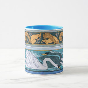Caneca Vintage Art Nouveau Swans and Squirrels