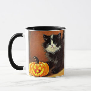 Caneca Vintage Black and White Halloween Kitten
