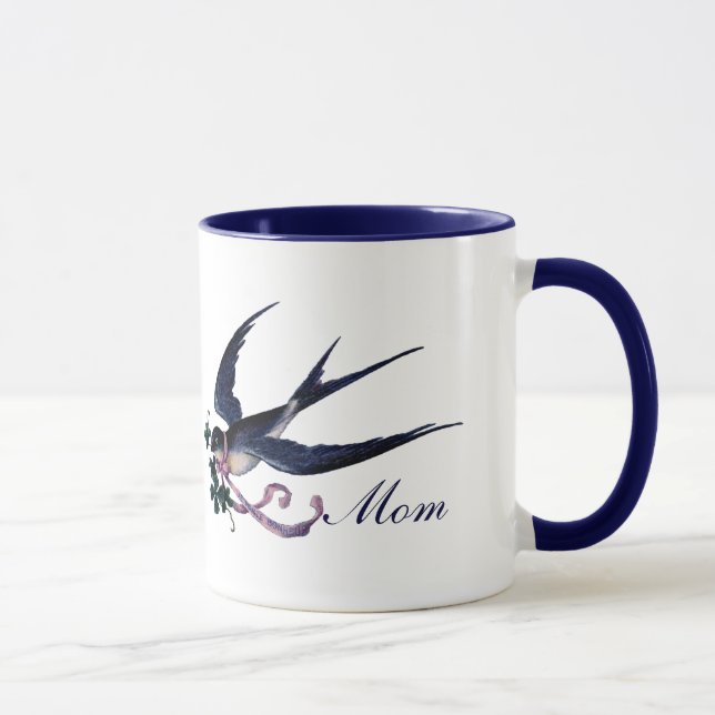 Caneca Vintage Blue Swallow Bird Mãe Mug (Direita)