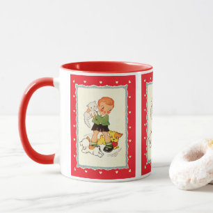 Caneca Vintage Boy segurando um gatinho com tortas corren