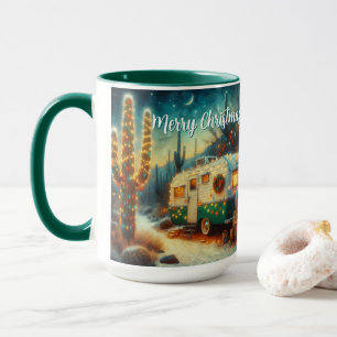 Caneca Vintage Camper Saguaro Cactus Natal Azul