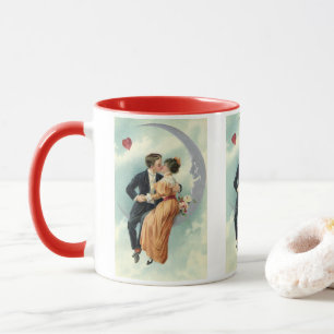 Caneca Vintage, Casal vitoriano, beija-flor numa lua cres