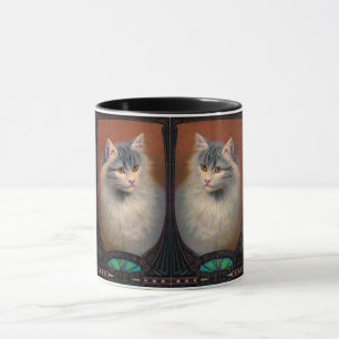 Caneca Vintage cat ilustration art nouveau elegant
