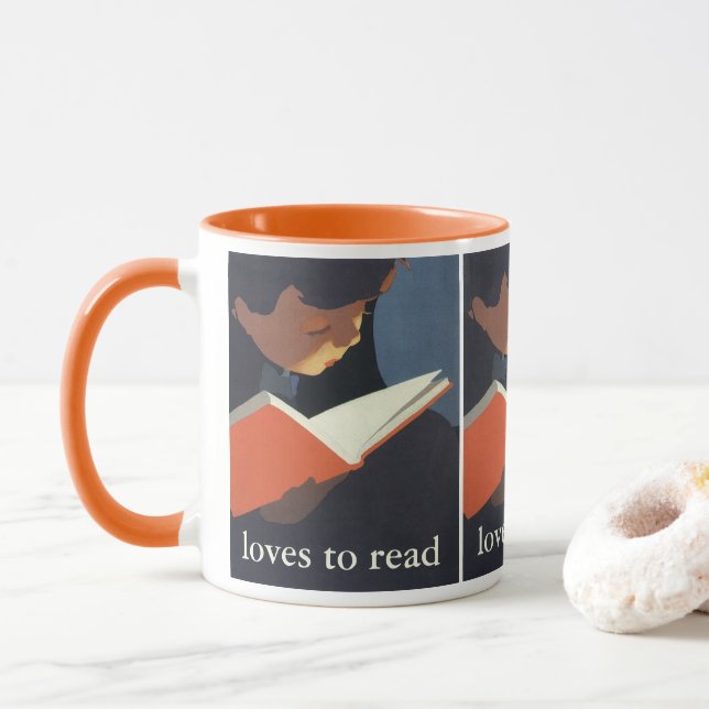 Caneca Vintage Child Lendo um Livro da Biblioteca (Com Donut)