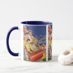 Caneca Vintage Children Balões Cachorro Cachorro Porta co<br><div class="desc">Ilustração Vintage imagem de crianças com meninos e meninas em uma porta copos rolante se divertindo no parque de diversões. As crianças estão sorrindo segurando balões e até o cachorro de estimação da família está gostando da carona!</div>