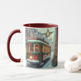 Caneca Vintage Christmas Tram in Snowy Town