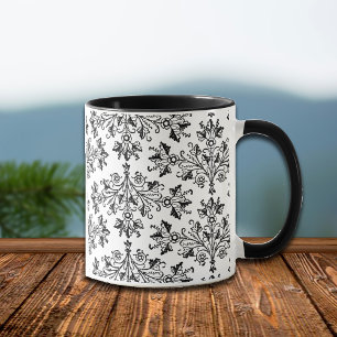 Caneca Vintage Daisy Damask Etching on White Coffee Mug