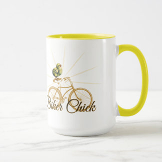 Caneca Vintage engraçado do pintinho do motociclista