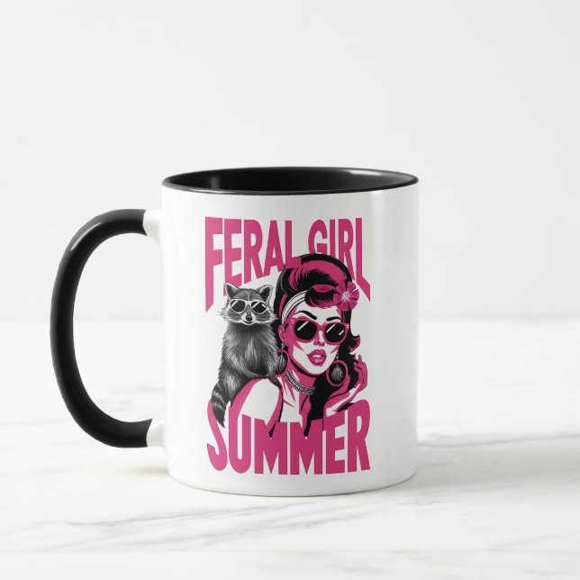 Caneca Vintage Feral Girl Summer Ogambm Funny Raccoon (Esquerda)