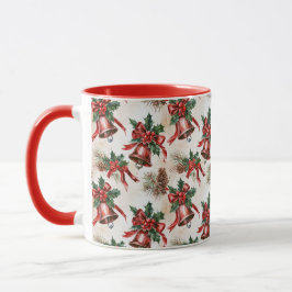 Caneca Vintage Festive Christmas Bells Holly Mug Gift