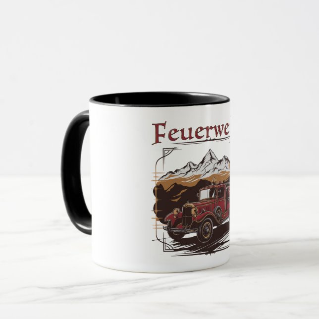 Caneca Vintage Feuerwehrfahrzeug - Retro Design (Frente Esquerda)