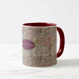 Caneca Vintage Floral Bird William Morris Dove e Rosa