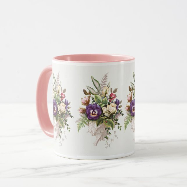 Caneca Vintage Floral Buquê Flowers Design (Frente Esquerda)