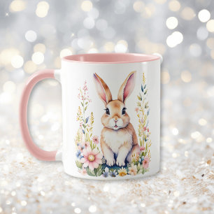 Caneca Vintage Floral Easter Bunny Personalizado