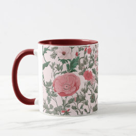 Caneca Vintage Floral Selvagens E Poppies Rosa