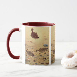 Caneca Vintage Flounders, Marine Ocean Life Flat Fish