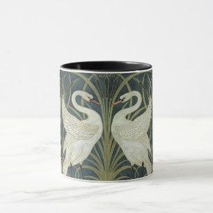 Caneca Vintage Flowers Walter Crane Swan Green Iris Rush