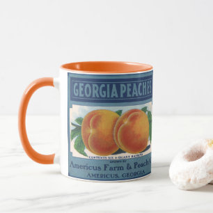 Caneca Vintage Fruta Crate Label Art, Georgia Peaches