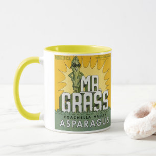 Caneca Vintage Fruta Rótulo de Taxa Art Grass Asparagus