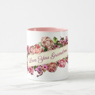 Caneca Vintage Girly Floral, Personalizável, Te Ama Vov