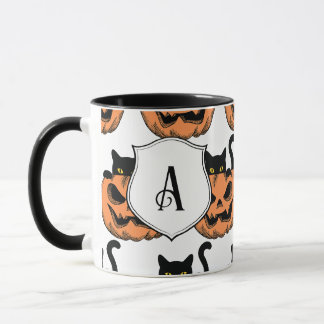 Caneca Vintage Halloween Cat Spooky Patterno Personalizad