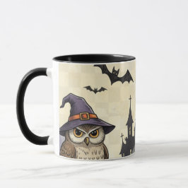 Caneca Vintage Halloween Coruja Abóbora Esqueleto Assusta