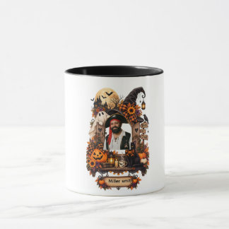 Caneca Vintage Halloween Foto Personalizada Nome Preto Ca