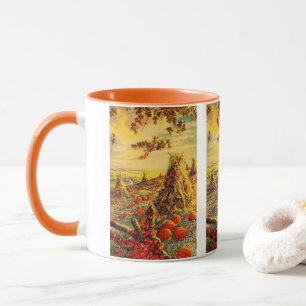Caneca Vintage Halloween Pumpkin Patch com Haystacks