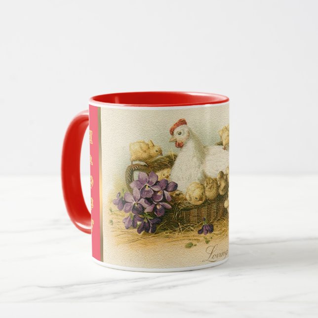 Caneca Vintage Hen E Páscoa De Galinhas (Frente Esquerda)