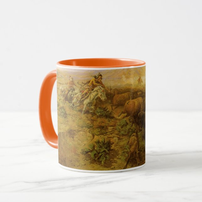 Caneca Vintage Indians, Buffalo Hunt por CM Russell (Frente Esquerda)