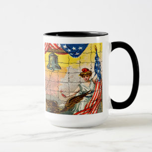 Caneca Vintage Lady, Eagle, Flag e Liberty Bell Mosiac