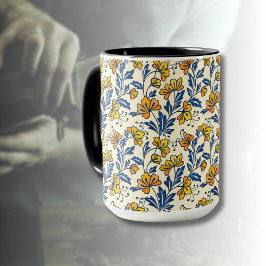 Caneca Vintage Laranja Amarelo Folclórico Floral Folha Az