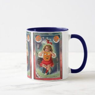 Caneca Vintage - menina do Dia das Bruxas com máscara