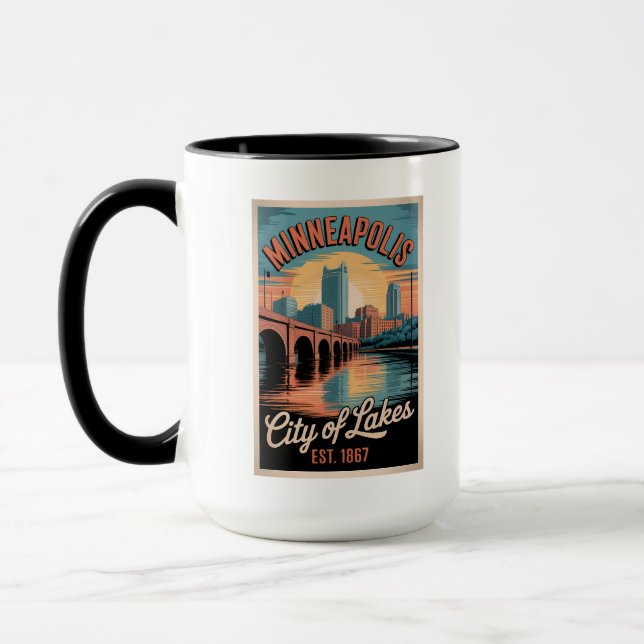 Caneca Vintage Minneapolis Minnesota Retro Travel Poster  (Esquerda)