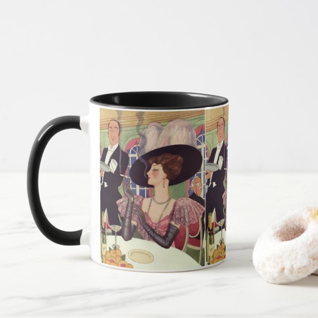Caneca Vintage Mulher Fumando Bebendo de Cigarro Champanh (Com Donut)