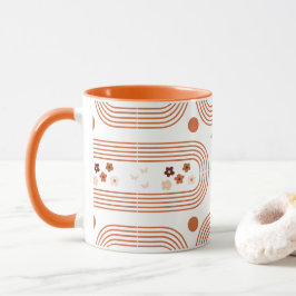 Caneca Vintage Orange Boho Geométrico Lines com flores