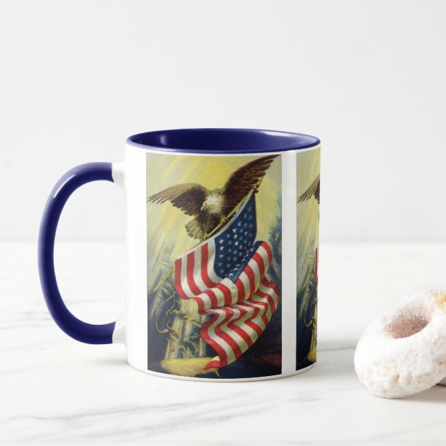 Caneca Vintage Patriotismo, Patriótica Águia Americana Ba (Com Donut)