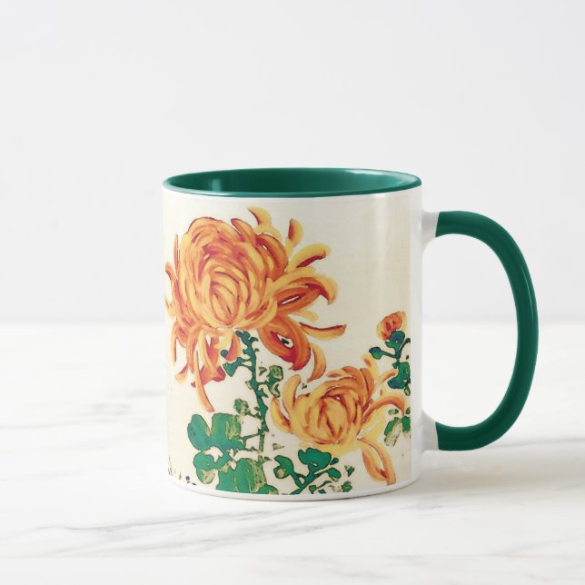 Caneca Vintage - Pintura Japonesa de Chrysanthemums (Direita)