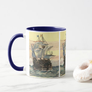 Caneca Vintage Pirate Ship, Galleon navegando no oceano
