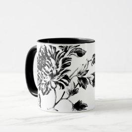 Caneca Vintage preto & branco Toile floral botânico