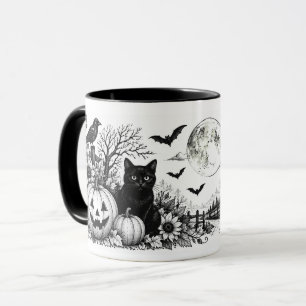 Caneca Vintage Preto e Branco de Halloween