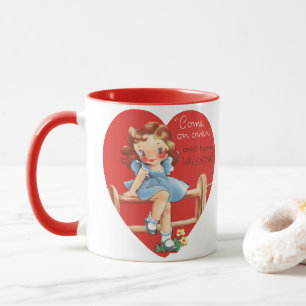 Caneca Vintage Retro Dia de os namorados, Rapariga numa C
