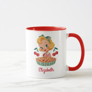 Caneca Vintage Retro Garota Torta de Cereja