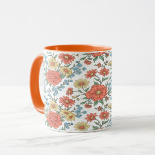 Caneca Vintage Retro Prado de Flores Silvestres Laranja T