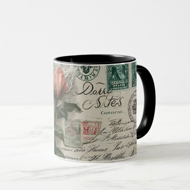 Caneca vintage roses and postcard (Frente Esquerda)