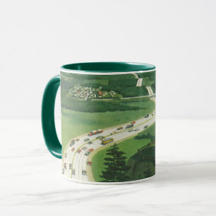 Caneca Vintage Scense American Highways, Cars Road Trip