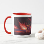 Caneca Vintage Science Fiction Alienígena Red Planet Expl<br><div class="desc">Imagem de Vintage,  ilustração futurista Science Fiction com astronautas alienígenas amigáveis acenando. Eles estão em um planeta ou lua vermelho com bolas de fogo explosivas que se parecem com fogos de artifício. Um clássico design de quadrinhos retrô 50 de ficção científica.</div>
